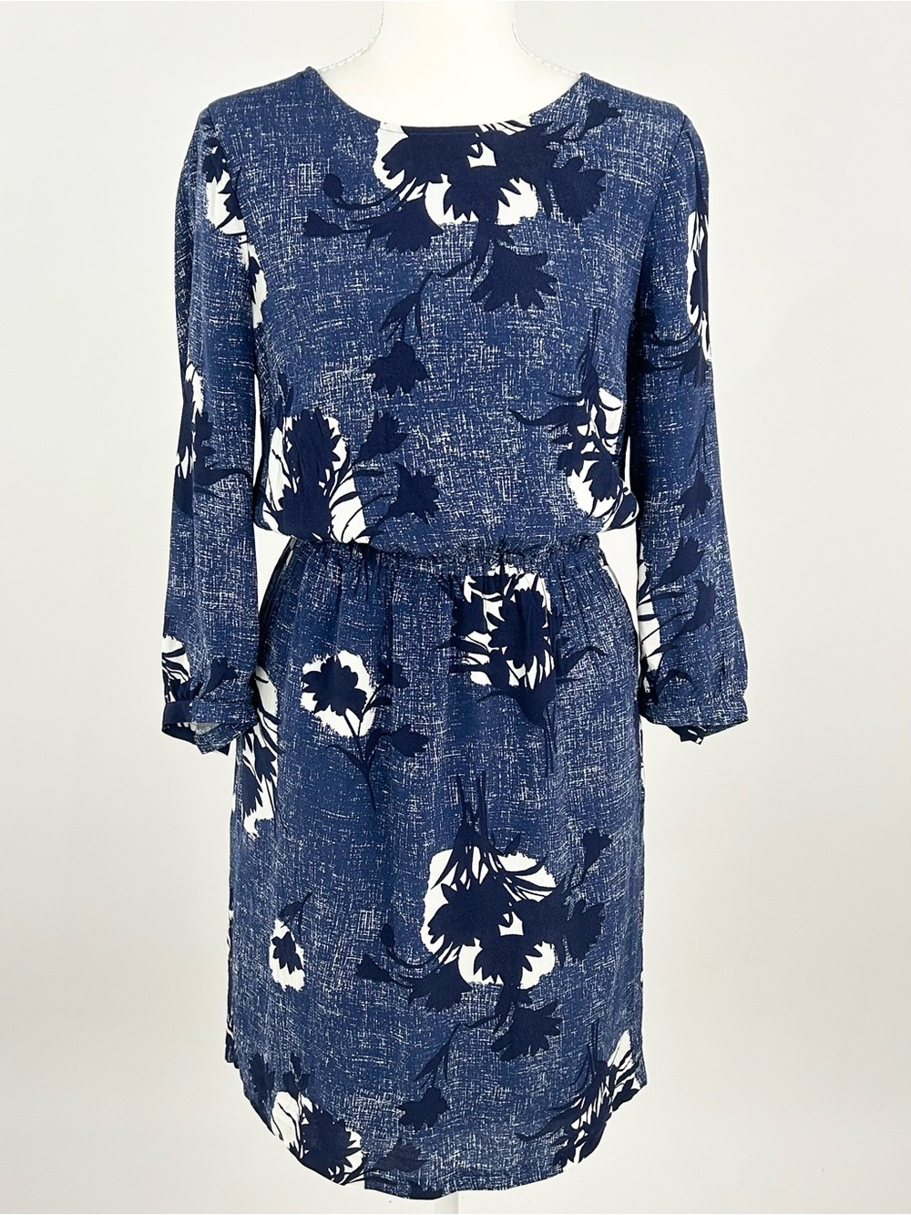 Boden Navy Blue and White Long Sleeve Floral Dress